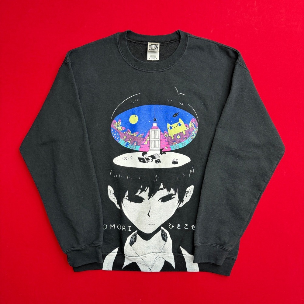 Omocat Omori Welcome to White Space Black Graphic Sweatshirt Mens Medium
